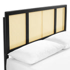 Modway - Kelsea Canne et bois Lit à plateforme complet avec pieds écartés, Noir-Rubberwood Legs