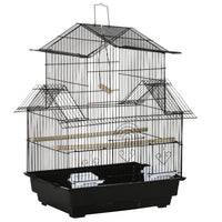 PawHut - Cage pour oiseaux d'intérieur 25 po H avec perchoir, balançoire, récipient à nourriture, plateau coulissant, poignée - noir-Cadre en métal solide, fil d'acier et construction en plastique robuste conçus pour durer 