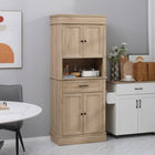 HOMCOM - Armoire de cuisine moderne autoportante 72 po H avec portes, étagères réglables et espace pour micro-ondes - chêne-Les armoires intérieures avec étagères réglables à 3 niveaux vous permettent d'exposer et de ranger des boîtes d'épicerie, de la vaisselle, des accessoires de salle de bain ou des livres 