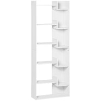 HOMCOM - Bibliothèque haute à 6 niveaux - blanc-Fabriqué en panneau de particules de classe E1 pour une utilisation à long terme 