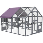 PawHut - Enclos extérieur pour chat avec ponts et auvent résistant aux intempéries - 110,2 po L x 73 po l x 74 po H - gris-Les ponts suspendus, les condos et les plateformes satisfont les instincts de grimper 