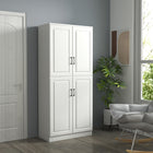 HOMCOM - Armoire de cuisine 71 po avec 4 portes à charnières et étagères réglables - blanc-Les étagères réglables sur 3 niveaux permettent d’accueillir des objets plus volumineux, sans se soucier de leur adaptation 