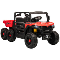 Qaba - Camion électrique pour enfants 24V 4WD avec 6 roues, 2 places et benne basculante - rouge-Puissant 4x4 24V avec batterie 7AH atteint 2,5–3,7 mph (4-6 km/h) pour s'amuser dans le jardin 
