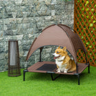 PawHut - Lit pour animal surélevé rafraîchissant portable avec auvent - 36 po L x 30 po l x 35 po H - café-Doté d'un cadre en acier léger, ce qui le rend très durable 