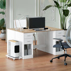 HOMCOM - Bureau d'ordinateur avec tiroirs - 55,1 po L x 20,9 po l x 29,5 po H - blanc grain de bois-Orifices pour la gestion des câbles et surface facile à nettoyer pour un entretien quotidien pratique
