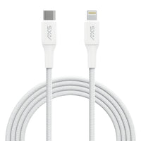 AXS - PROCharge Câble Tressé Premium USB-C vers Lightning (2.4M) - Blanc/Gris-Fabriqué à partir de matériaux recyclés