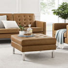 Modway - Loft Touffe Cuir végane Ottoman - Silver Tan-Pieds en acier inoxydable argenté