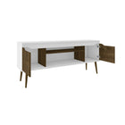Manhattan Comfort - Meuble TV Bradley 62,99 po style Mid-Century Modern - Blanc et Brun Rustique-Pieds évasés élégants en bois massif pour une durabilité accrue