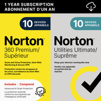 Norton - 360 Premium avec Utilities Ultimage logiciel antivirus - 10 appareils - abonnement d'un an [téléchargement]-Protection contre les escroqueries alimentée par l’ia: Le moteur deprotection alimenté par l’IA de Norton aideà vous protéger contre les arnaques sophistiquées lorsque vous magasinez, effectuez des transactions bancaires, regardez des vidéos en ligne1 ou textez.  