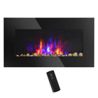 HOMCOM - Foyer électrique mural avec flamme DEL, noir-2 réglages de chaleur : 750W / 1500W. Facile à utiliser avec la télécommande ou les interrupteurs de la cheminée 