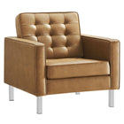 Modway - Loft Touffe Cuir végane Fauteuil - Silver Tan-Fauteuil de salon du milieu du siècle