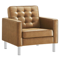 Modway - Loft Touffe Cuir végane Fauteuil - Silver Tan-Fauteuil de salon du milieu du siècle