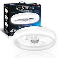 Bell+Howell - Ventilateur de plafond CannonX à profil bas de 35,5 cm (14 po) avec éclairage et télécommande - Blanc-Le fandelier de 14 po au fini blanc élégant combine un ventilateur de plafond encastré à profil bas et un anneau lumineux à DEL à 360 degrés, idéal pour les chambres, les appartements, les cuisines, les bureaux et les plafonds bas