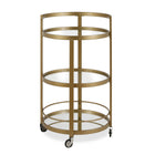 Hudson&Canal - Chariot de bar rond Hause 21"W - Laiton-Comprend un plateau et une étagère en verre trempé