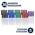 Quartet - Marqueurs effaçables à sec DryGuard, pointe fine, couleurs assorties, 36 unités -Capuchon magnétique avec brosse :Ces marqueurs vous permettent d'avoir une brosse à portée de main pour des retouches rapides et de ranger facilement votre marqueur sur n'importe quel tableau magnétique