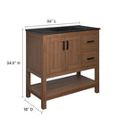 Modway - Ashlyn 36" Vanette de salle de bain - Noir noyer-Charnières à fermeture douce