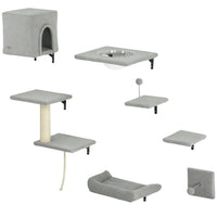 PawHut - Étagères murales pour chat, ensemble de 7 meubles - gris-Conception murale et plafond qui économise de l'espace et améliore les aires de jeu 