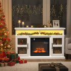 HOMCOM - Support de télévision avec cheminée - 48 po - blanc-Bande lumineuse LED RGB, flamme 3D avec 3 niveaux de luminosité 
