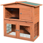 PawHut - Clapier à lapin à 2 niveaux, cage pour furet avec rampe et plateau amovible - 39,6 po L x 21,7 po l x 40 po H-Bois de sapin de haute qualité dans une construction exquise avec maison d'habitation, cour arrière, fenêtre, rampe 