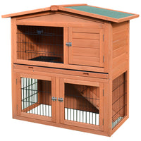 PawHut - Clapier à lapin à 2 niveaux, cage pour furet avec rampe et plateau amovible - 39,6 po L x 21,7 po l x 40 po H-Bois de sapin de haute qualité dans une construction exquise avec maison d'habitation, cour arrière, fenêtre, rampe 