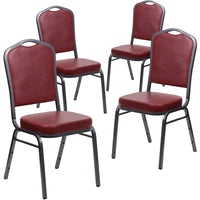 Flash Furniture – Chaise banquet empil Hercules, dos couronne, vinyle bourgogne, siège de 2,5 po, structure argentée, 4/paquet-Ensemble de 4 chaises de banquet polyvalentes