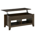 HOMCOM - Table basse relevable avec rangement caché et étagères ouvertes - noyer foncé-Table basse à plateau relevable avec espace de rangement caché pour stocker vos affaires domestiques