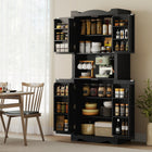 HOMCOM - Armoire de cuisine 73 po avec étagères de porte - noir-Étagères réglables sur trois niveaux pour personnaliser l’espace pour les grandes bouteilles, bocaux et ustensiles de cuisine 