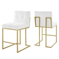 Modway - Privy Tissu rembourré Tabouret de comptoir - Or Blanc - Ensemble de 2-Tabouret de comptoir de cuisine Glam Deco
