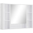 Kleankin - Organisateur de rangement mural pour salle de bain avec miroir et étagères - blanc-Conception murale, prend peu de place 