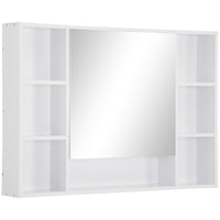 Kleankin - Organisateur de rangement mural pour salle de bain avec miroir et étagères - blanc-Conception murale, prend peu de place 