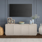 Hudson&Canal - Meuble TV Hanson pour téléviseurs jusqu'à 75" - Blanc aulne-Fabriqué à partir de matériaux robustes en MDF et PVC dans une finition blanche en aulne fabriquée à la main