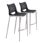 Zuo - Ace Tabouret de bar - Noir/Argent - Ensemble de 2-Design ergonomique