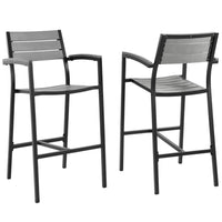 Modway - Maine Terrasse extérieure Tabouret de bar - Brun Gris - Ensemble de 2-Tabouret de bar extérieur moderne