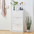 HOMCOM - Armoire à chaussures étroite avec 3 tiroirs basculants et étagères réglables - blanc brillant-Les étagères intérieures sont réglables sur 2 niveaux ou amovibles pour s'adapter à des chaussures de différentes hauteurs