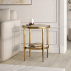 Hudson&Canal - Table d'appoint ronde Hera (50 cm de largeur) avec étagère miroir - Laiton antique-Caractéristiques assemblage facile