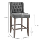 HOMCOM - Tabouret de bar sans accoudoirs à dossier capitonné, chaise haute - gris - paquet de 2-Les pieds en bois massif sont robustes et durables et peuvent supporter jusqu'à 286 lb.