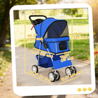 PawHut - Poussette pour chat et chien à roulettes, entrée zippée, panier de transport pliable - bleu-Bandes réfléchissantes à l'avant et à l'arrière augmentent la visibilité lors des promenades nocturnes  
