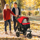 PawHut - Poussette pour chien pliable à 3 roues, transporteur de voyage pour petits chiens, rouge-Roues de grande taille adaptées à la plupart des conditions de route 