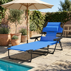 Outsunny - Chaise longue pliante avec dossier inclinable - chaise de bronzage - bleu foncé-Dossier inclinable sur 4 positions différentes pour trouver l’angle idéal pour bronzer