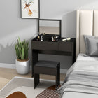 HOMCOM - Coiffeuse avec miroir rabattable et tabouret rembourré - 31,5 po L x 15,7 po l x 31,1 po H - noir-Soulevez le plateau pour révéler des compartiments de rangement pour les cosmétiques et accessoires du quotidien 