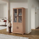 Manhattan Comfort - Jodie bibliothèque moderne du milieu du siècle de 31 po - érable-2 portes vitrées en verre trempé à fermeture douce en haut et 2 portes nervurées en bois manufacturé à fermeture douce en bas