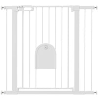 PawHut - Barrière pour animaux de compagnie extra large 30"-41" avec petite porte - 35"H - Blanc-Cette barrière de sécurité pour escaliers permet à la porte de s’ouvrir dans les deux sens