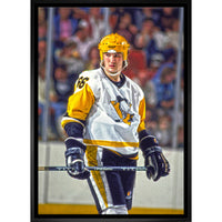 Mario Lemieux Pittsburgh Penguins Stare sur toile - Toile encadree - 22" x 31"-Impression sur toile de qualité supérieure avec bordures enveloppées