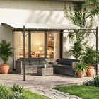 Outsunny - Pergola d’extérieur 11,5 pi l x 8,2 pi L - pergola adossée - blanc crème-La toile en polyester 180g avec UPF 30 vous protège des rayons UV nocifs