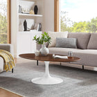 Modway - Lippa Ovale de 48 po Bois Table basse - Noyer-Socle métallique résistant aux éclats
