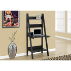 Monarch Specialties - 7043 Bureau 61 po - Espresso Style Echelle-Un espace de rangement fermé s'ouvre sur un bureau au plateau facile à nettoyer, parfait comme espace de travail fonctionnel pour étudier, écrire ou utiliser votre ordinateur portable.