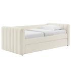 Modway - Veyla Chenal Touffé Boucle Lit de jour jumelle avec Trundle, Nuage-Disposition jumelle sur bicylindre