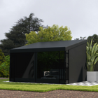 Outsunny - Pergola gazebo mural 10 pi l x 13 pi L avec rideaux et moustiquaires - gris foncé-La toile de pergola en polyester avec revêtement PA protège contre les UV