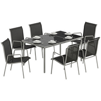 Outsunny - ensemble de salle à manger de jardin 7 pièces avec 6 chaises empilables - noir-Idéal pour le jardin, le balcon, la piscine, la plage et plus encore