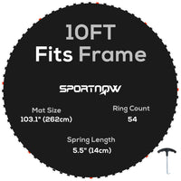 Soozier - Tapis de remplacement pour trampoline avec 8 rangées de coutures, convient à un trampoline de 10 pi (ressorts non inclus), noir-Convient à un trampoline rond de 10 pi avec 54 anneaux en V, utilisant des ressorts de 5,5 po (14 cm)